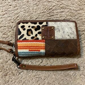 STS Ranchwear Animal Print and Woven Wristlet